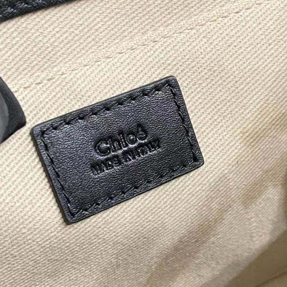 Chloe Women Small Woody Tote Bag with Embroidered Chloé Logo-Black - image 9