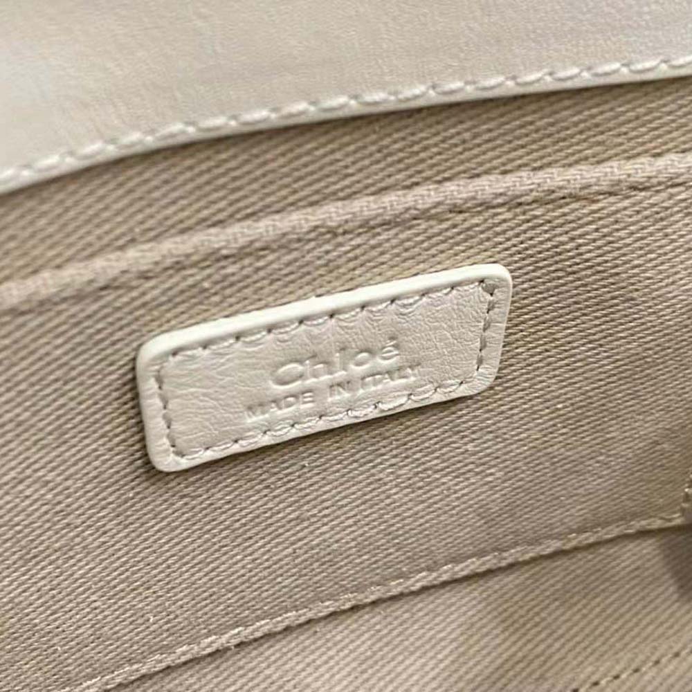 Chloe Women Small Woody Tote Bag with Embroidered Chloé Logo-White - image 10