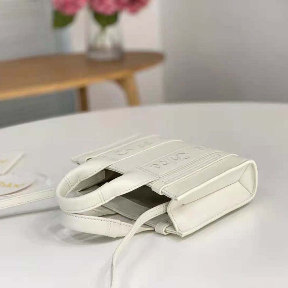 Chloe Women Small Woody Tote Bag with Embroidered Chloé Logo-White - image 7