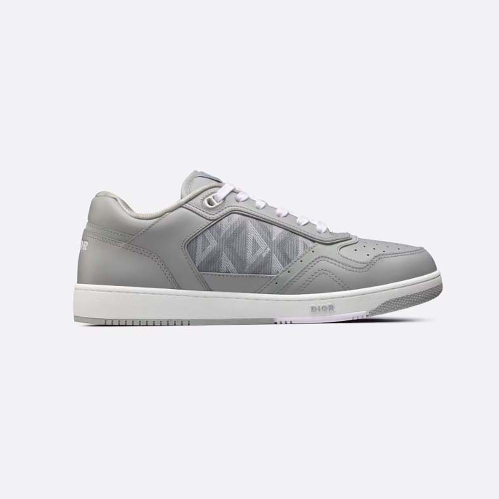 Side view of Dior Men B101 Sneaker Dior Gray Smooth Calfskin and CD Diamond Canvas
