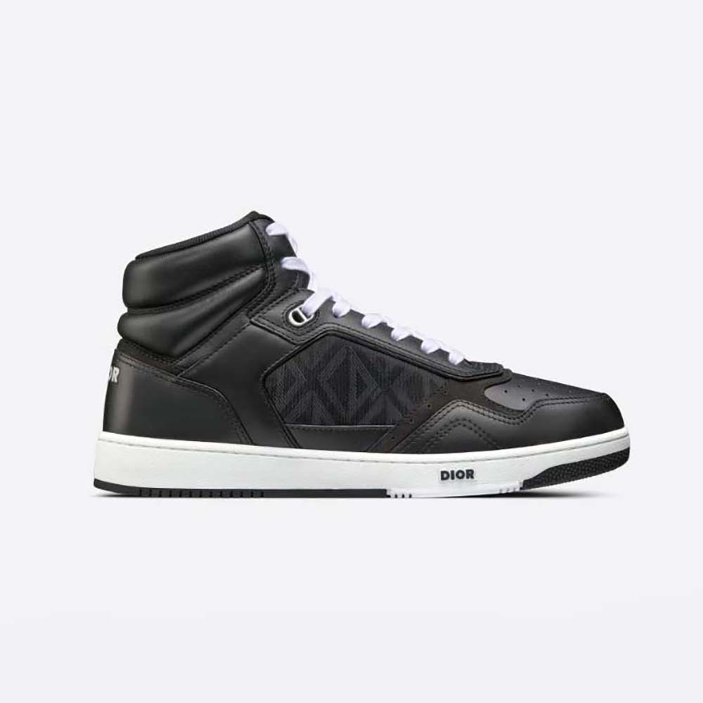 Side view of Dior Men B27 High-Top Sneaker in black calfskin
