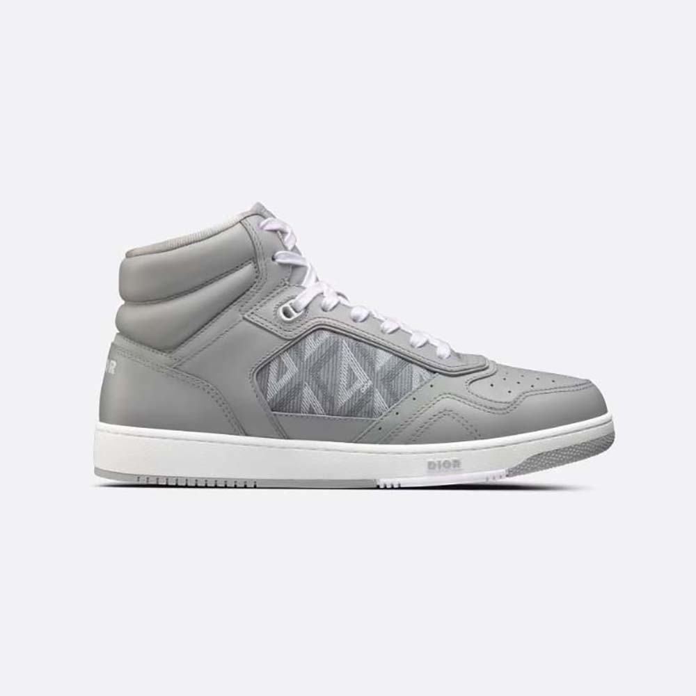 Side view of Dior Men B27 High-Top Sneaker Dior Gray Smooth Calfskin and CD Diamond Canvas
