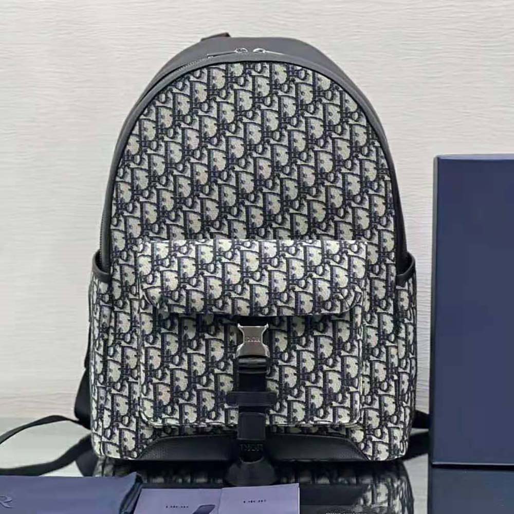 Close-up of Dior Oblique jacquard fabric and gunmetal hardware details