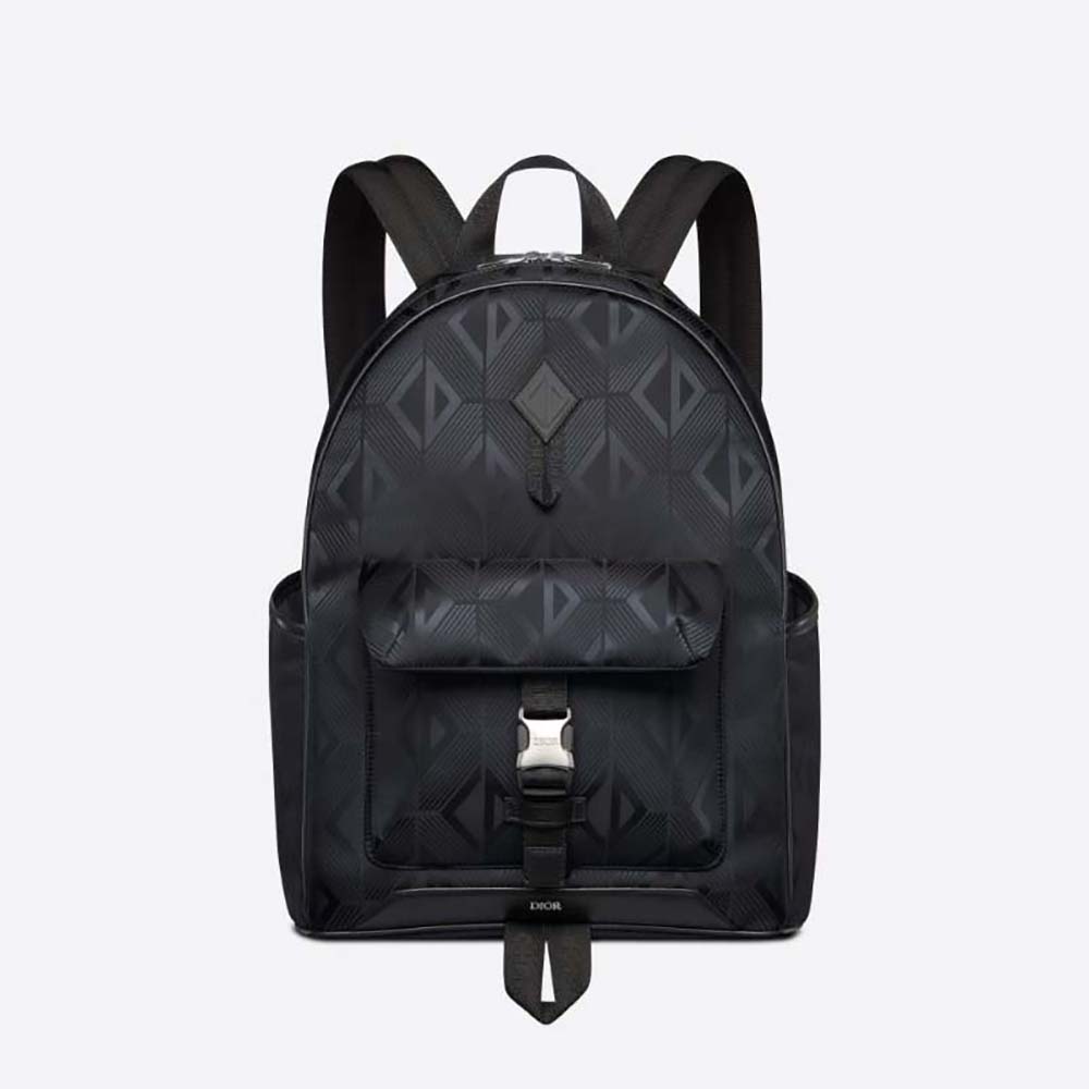 Front view of Dior Men Explorer Backpack Black CD Diamond Mirage Nylon