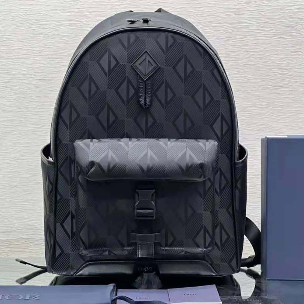 Close-up of Dior Men Explorer Backpack silver hardware and zip detail