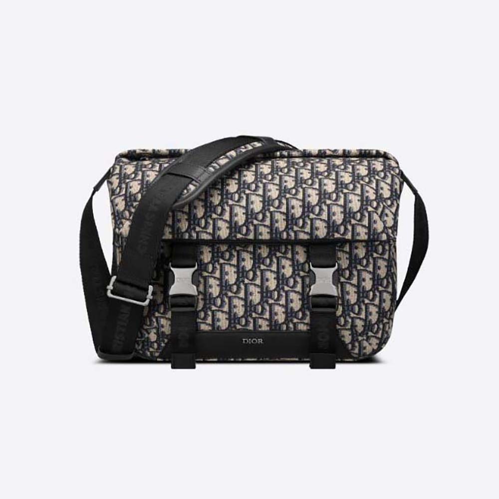 Front view of Dior Men Explorer Messenger Bag Beige and Black Dior Oblique Jacquard