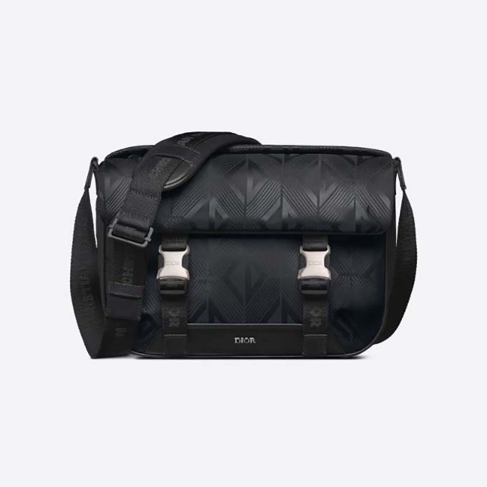 Front view of Dior Men Explorer Messenger Bag Black CD Diamond Mirage Ski Capsule Nylon