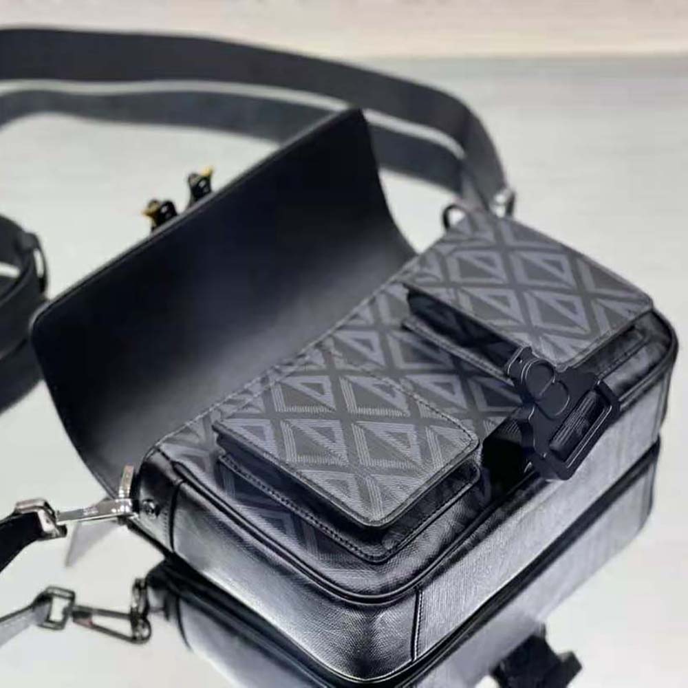 Dior Men Hit The Road Bag with Strap Black CD Diamond Canvas and Smooth Calfskin - image 7