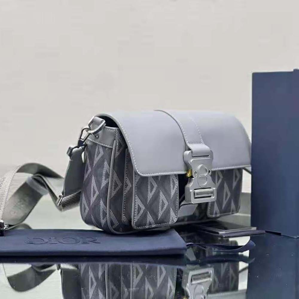Dior Men Hit The Road Bag with Strap Dior Gray CD Diamond Canvas and Smooth Calfskin - image 4