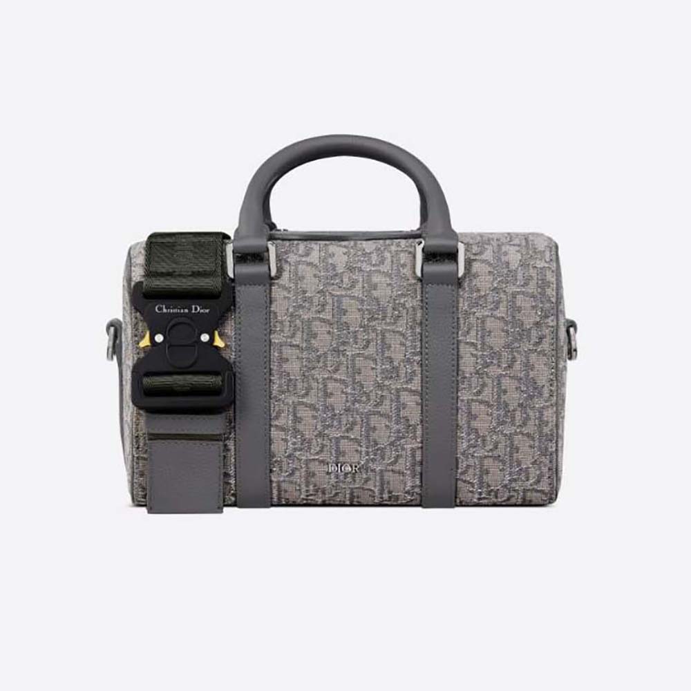 Front angle of Dior Men Lingot 26 Bag Ruthenium-Colored Dior Oblique Jacquard
