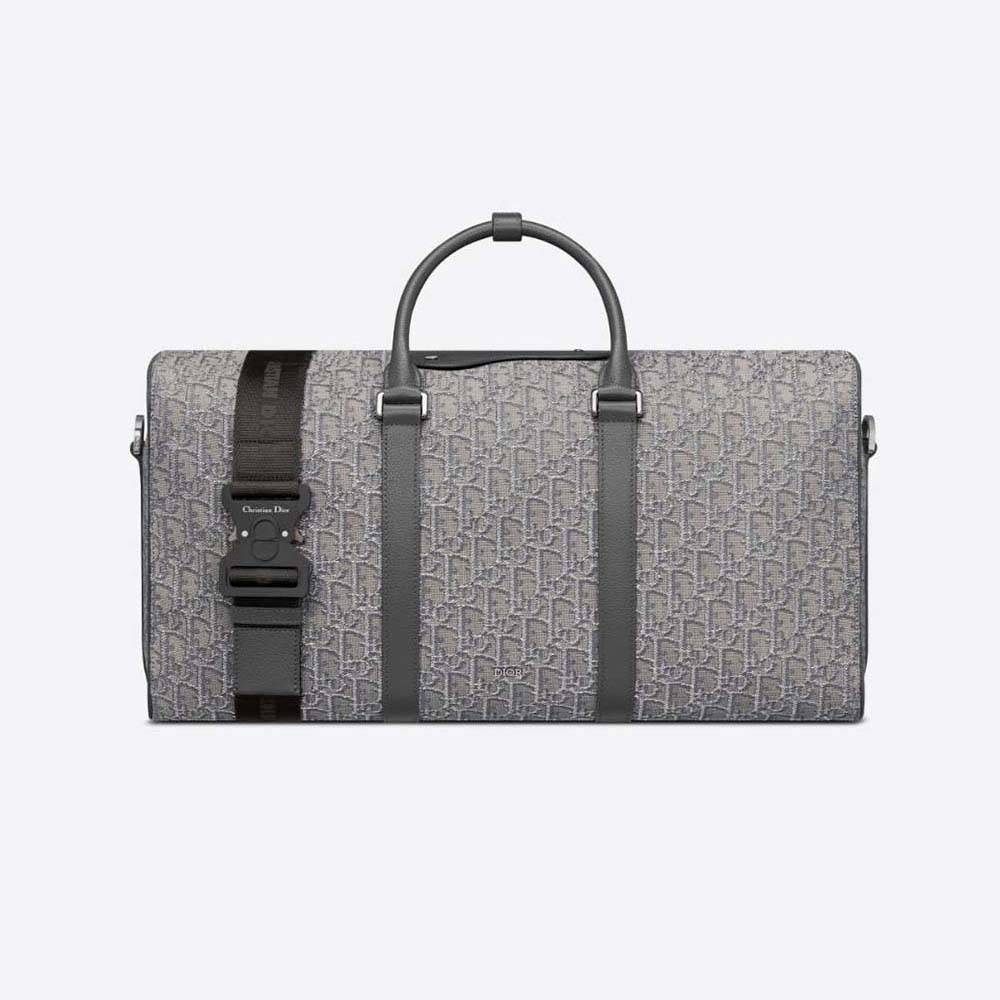 Front angle of Dior Men Lingot 50 Bag in silver jacquard