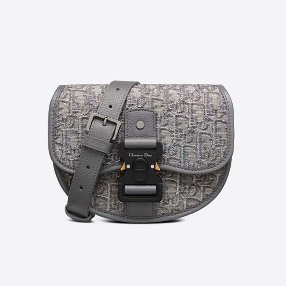 Front view of Dior Men Mini Gallop Bag with strap in gray jacquard