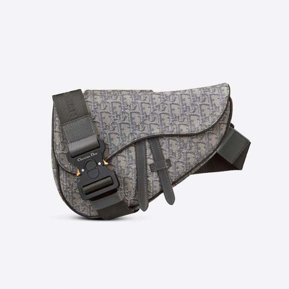 Front view of Dior Men Saddle Bag Ruthenium-Colored Dior Oblique Jacquard