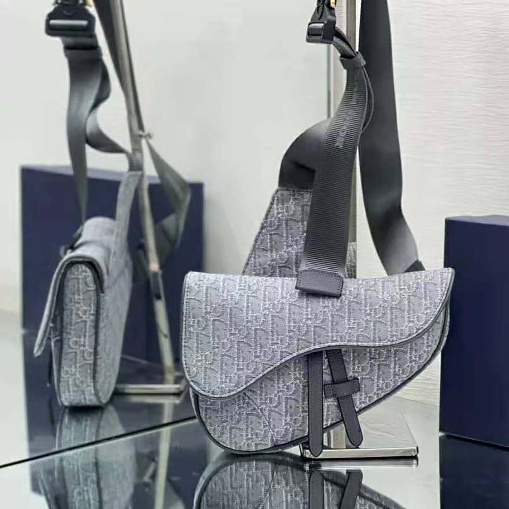 Close-up of ruthenium hardware on Dior Men Saddle Bag shoulder bag