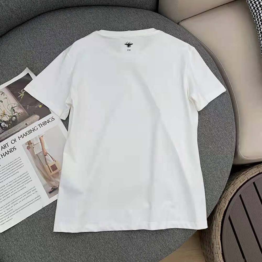 Side angle showing silhouette of Dior Women T-shirt Ecru Cotton Jersey and Linen