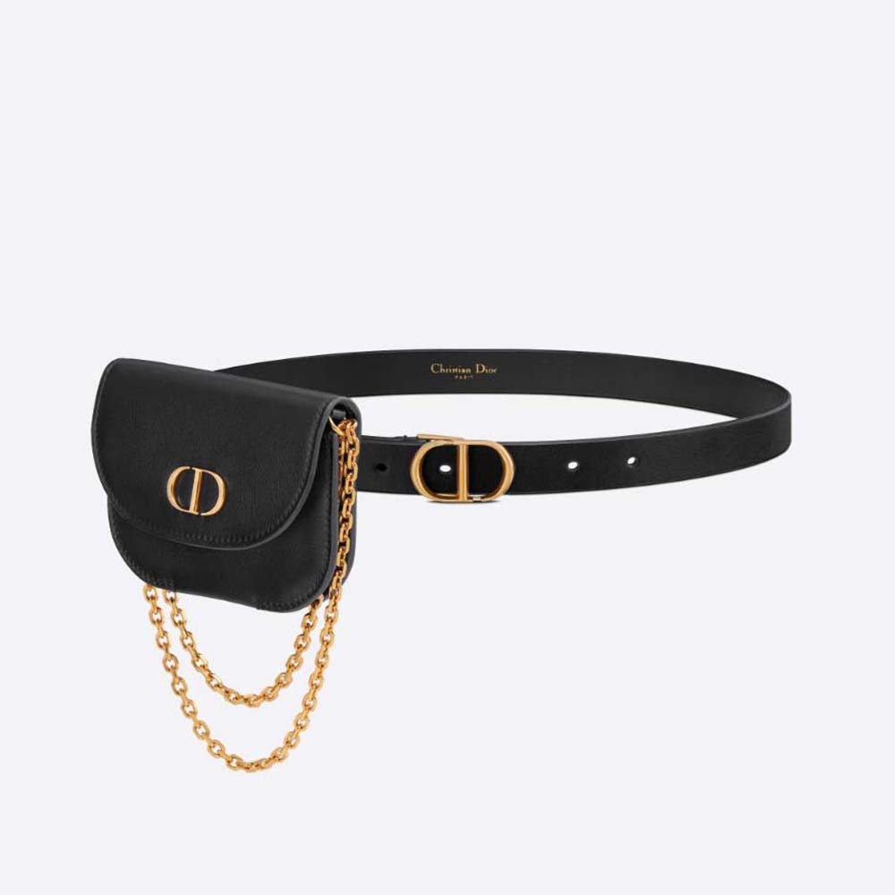Front view of Dior Women 30 Montaigne Removable Pouch Belt Black Smooth Calfskin 20 MM