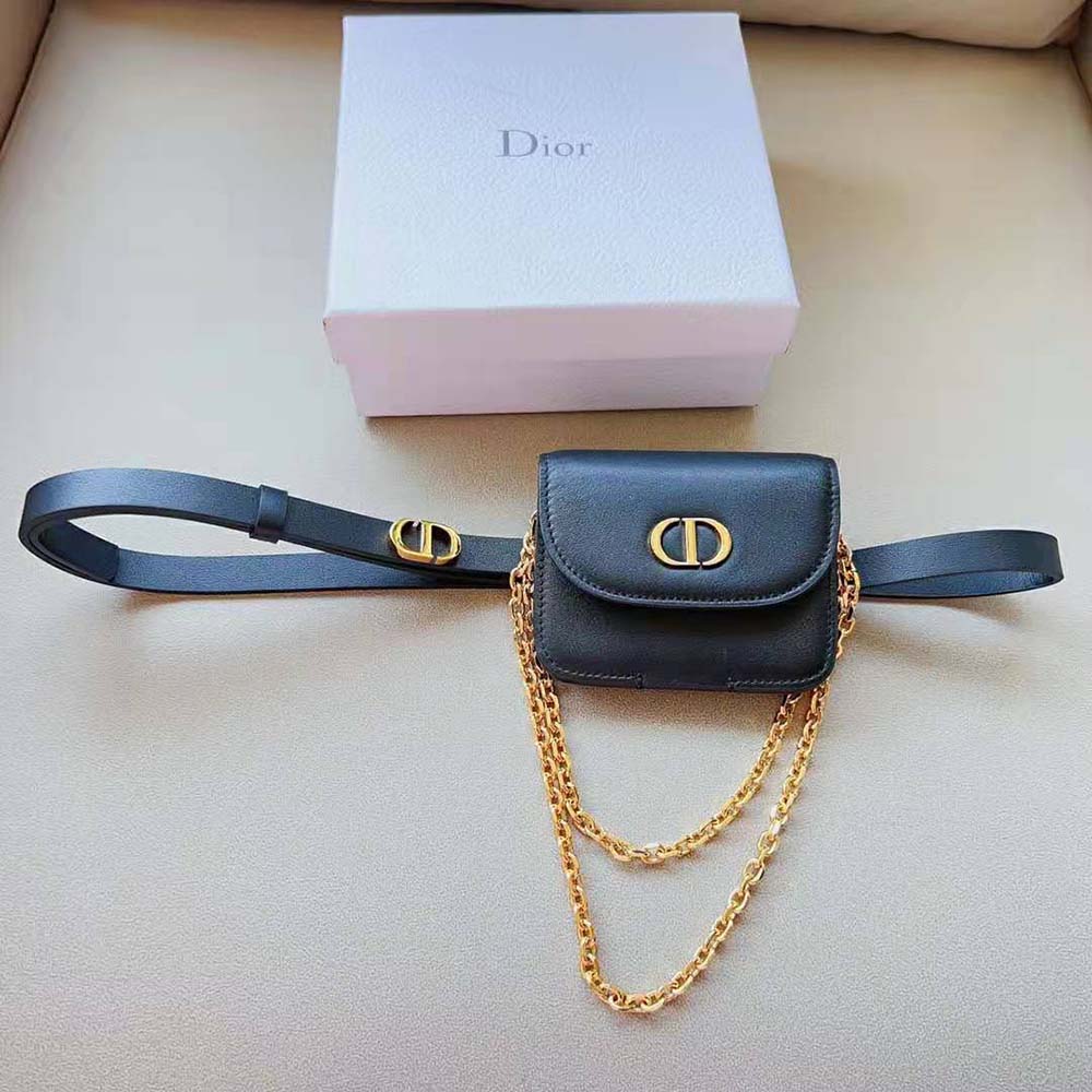 Close-up of silver Dior logo hardware on the removable pouch belt
