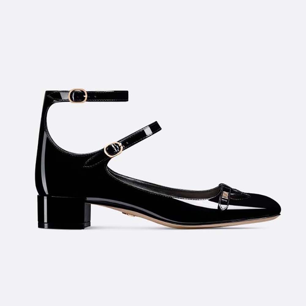 Side profile of Dior Women Aime Dior Ballerina Pump Black Patent Calfskin