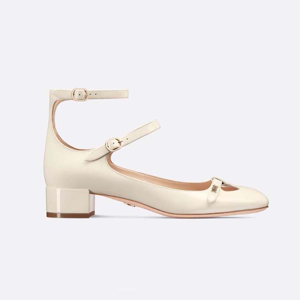 Side view of Dior Women Aime Dior Ballerina Pump White Patent Calfskin