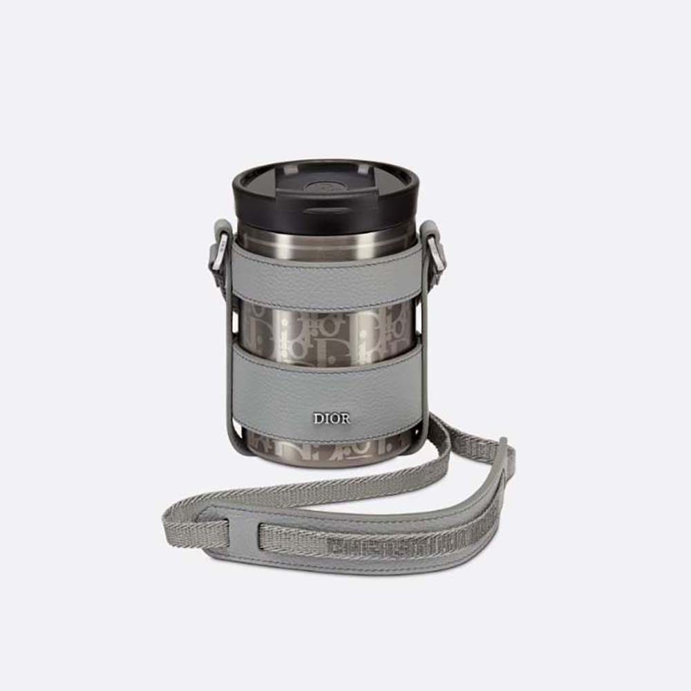 Front view of Dior Unisex Aqua Mug with shoulder strap and Dior Oblique stainless steel
