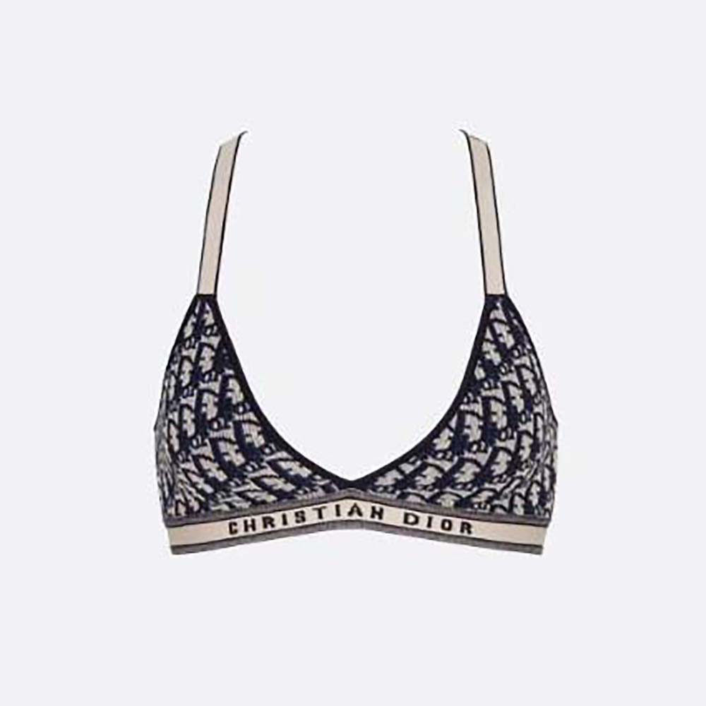 Front view of Dior Women Bralette Blue Dior Oblique Technical Cotton