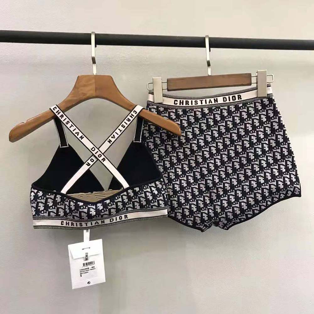 Side angle showing silhouette of Dior Women Briefs Blue Dior Oblique Technical Cotton