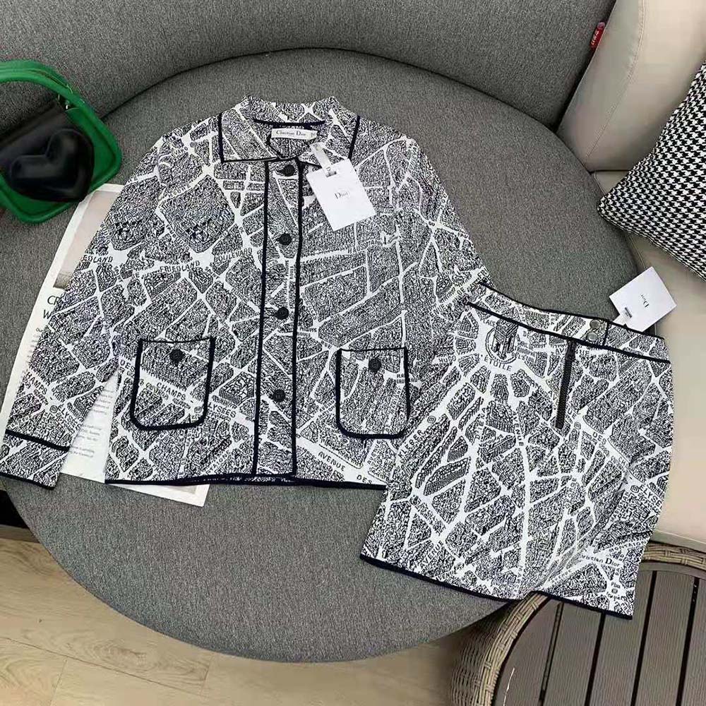 Close-up on Plan De Paris motif on Dior Women Cropped Jacket fabric