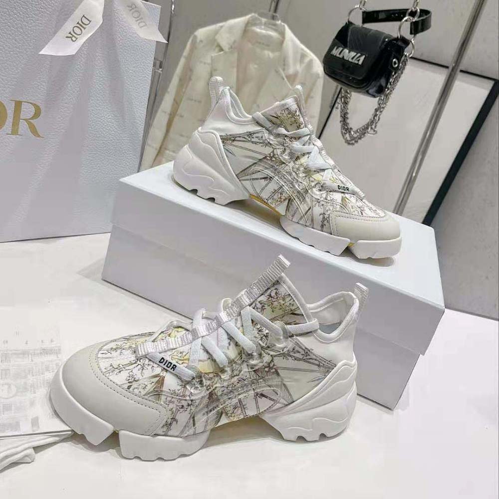 Top-down view of white Dior Women D-Connect Sneaker with lace closure