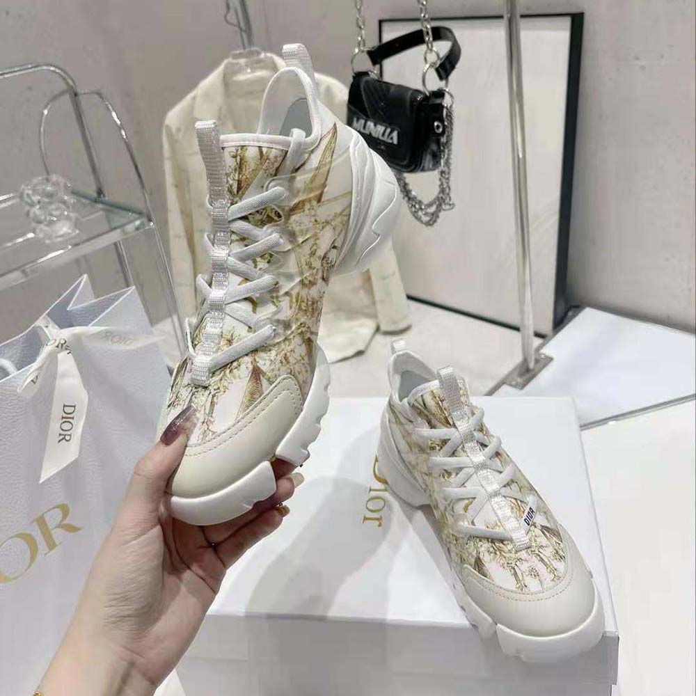 Dior Women D-Connect Sneaker White and Gold-Tone Technical Fabric with Rêve D’Infini Print - image 4