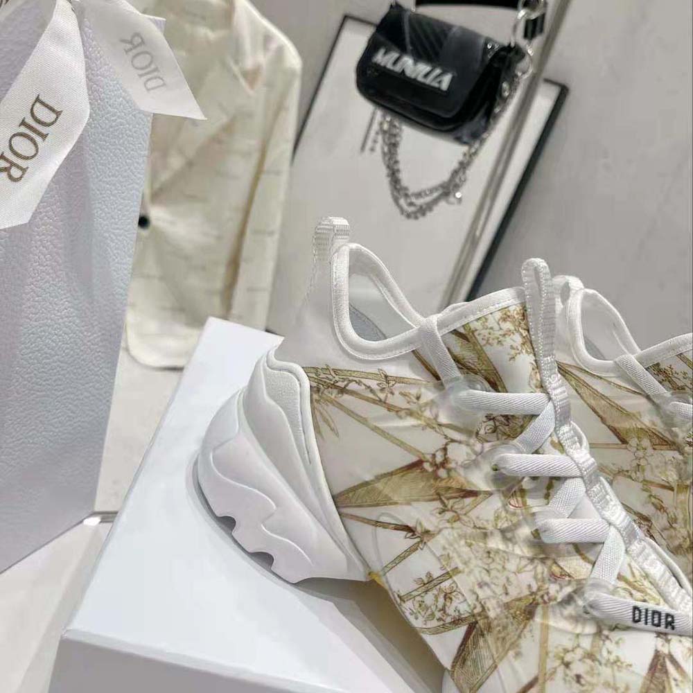 Dior Women D-Connect Sneaker White and Gold-Tone Technical Fabric with Rêve D’Infini Print - image 5