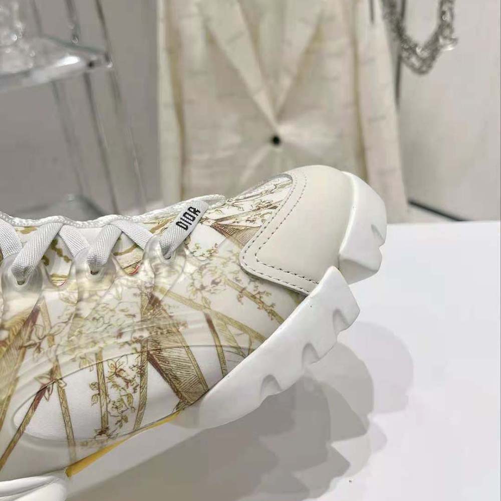 Dior Women D-Connect Sneaker White and Gold-Tone Technical Fabric with Rêve D’Infini Print - image 8