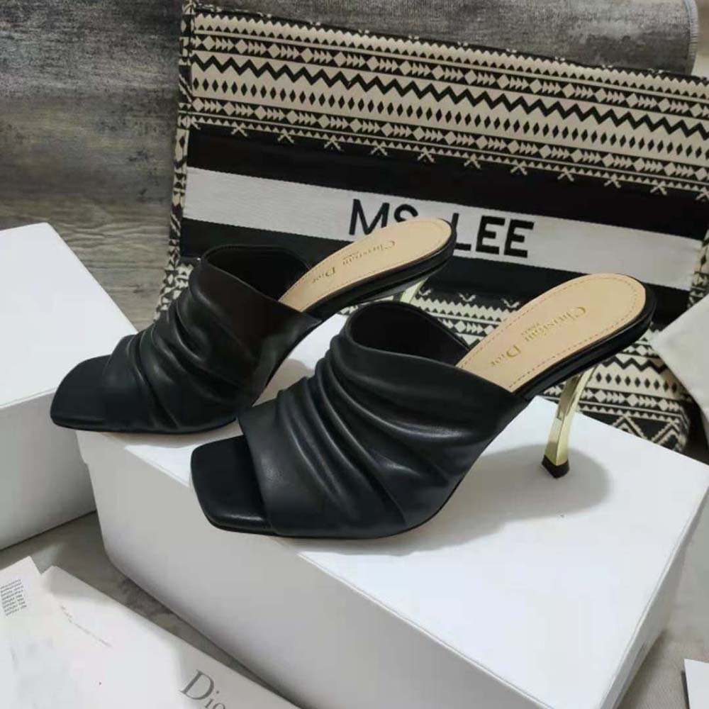 Dior Women D-Fame Heeled Sandal Black Pleated Lambskin - image 4