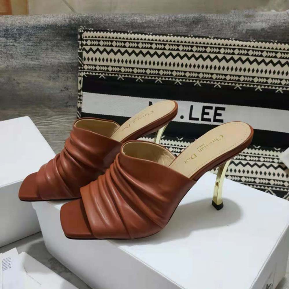 Dior Women D-Fame Heeled Sandal Rust-Colored Pleated Lambskin - image 6