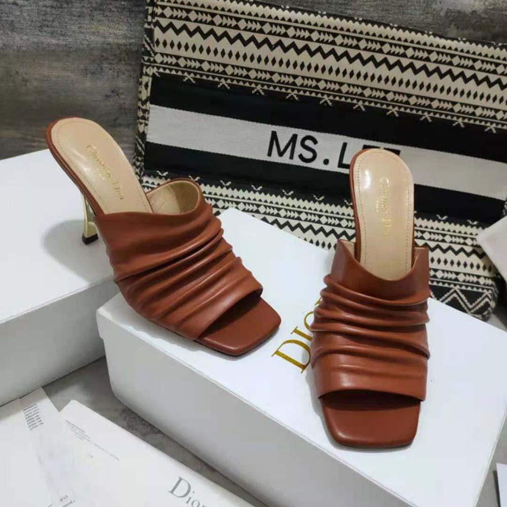Dior Women D-Fame Heeled Sandal Rust-Colored Pleated Lambskin - image 4