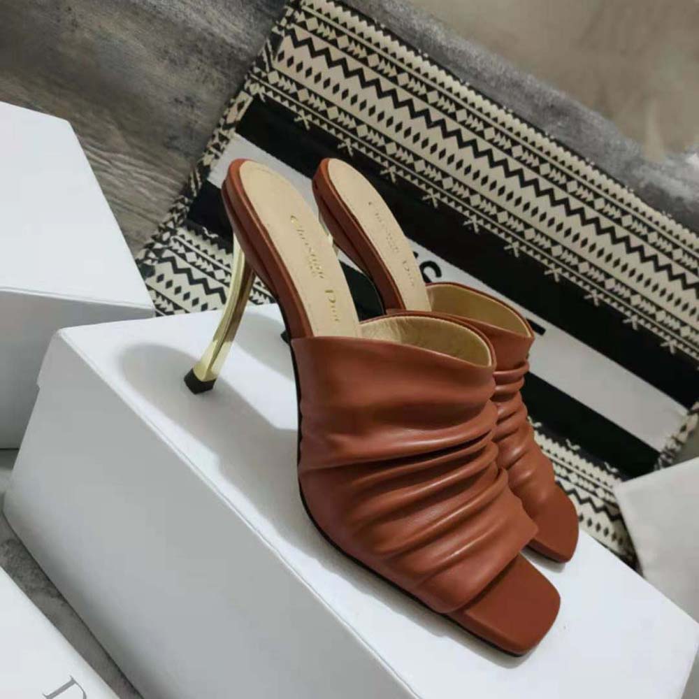 Dior Women D-Fame Heeled Sandal Rust-Colored Pleated Lambskin - image 5