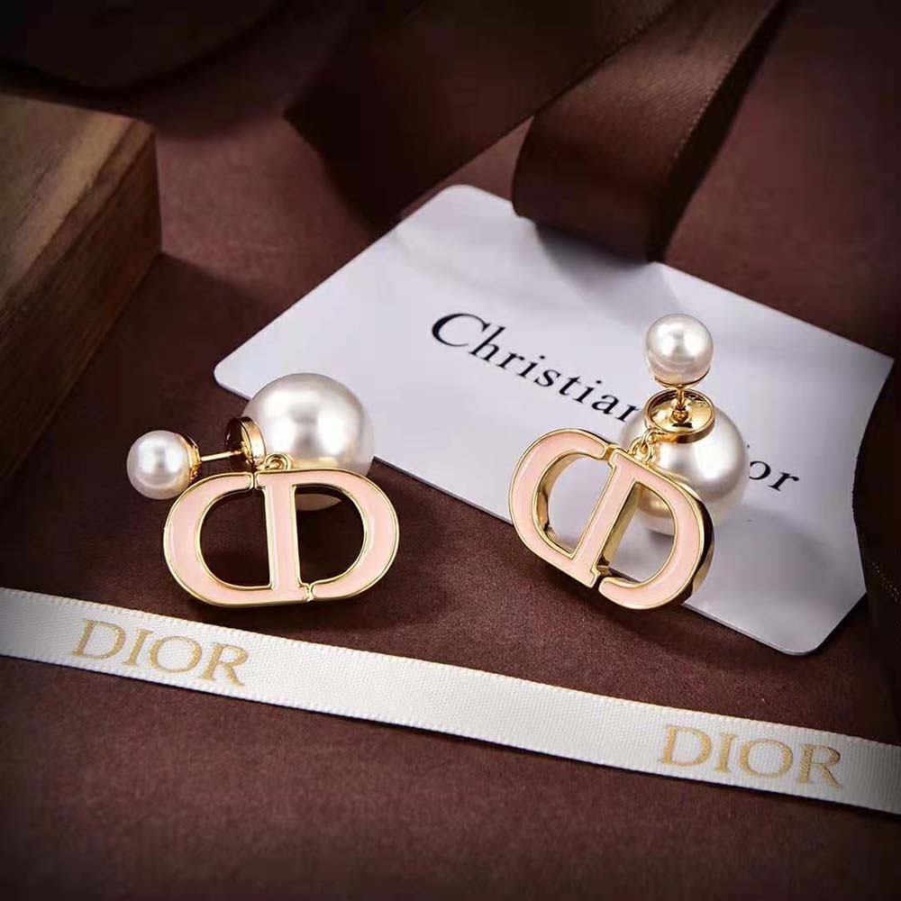 Dior Women Dior Tribales Earrings Gold-Finish Metal and White Resin Pearls with Sand Pink Lacquer - image 5