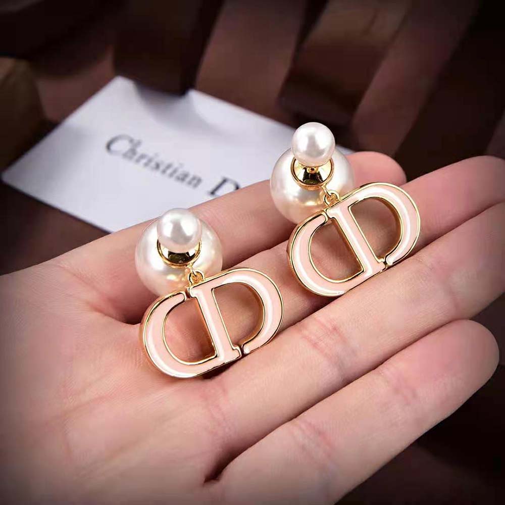 Dior Women Dior Tribales Earrings Gold-Finish Metal and White Resin Pearls with Sand Pink Lacquer - image 6