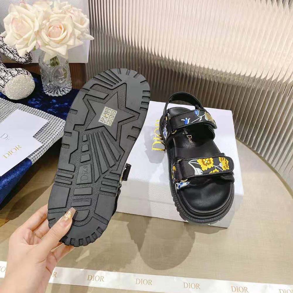 Dior Women Dioract Sandal Black Multicolor Technical Fabric Embroidered with Dior Petites Fleurs Motif - image 10