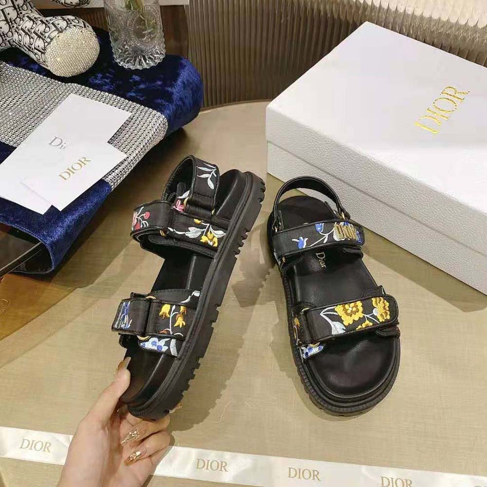 Dior Women Dioract Sandal Black Multicolor Technical Fabric Embroidered with Dior Petites Fleurs Motif - image 5