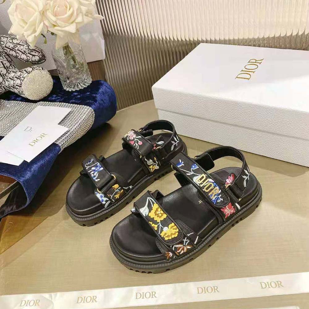 Dior Women Dioract Sandal Black Multicolor Technical Fabric Embroidered with Dior Petites Fleurs Motif - image 4