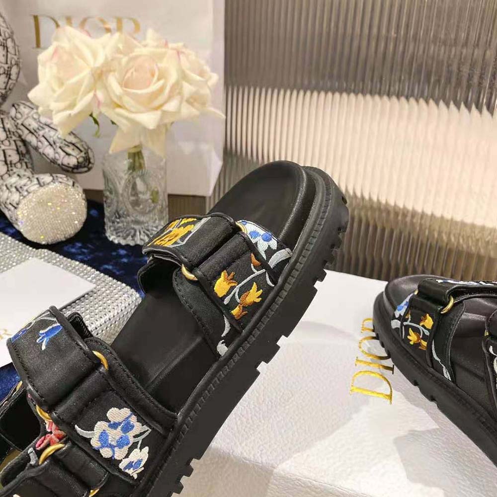 Dior Women Dioract Sandal Black Multicolor Technical Fabric Embroidered with Dior Petites Fleurs Motif - image 9