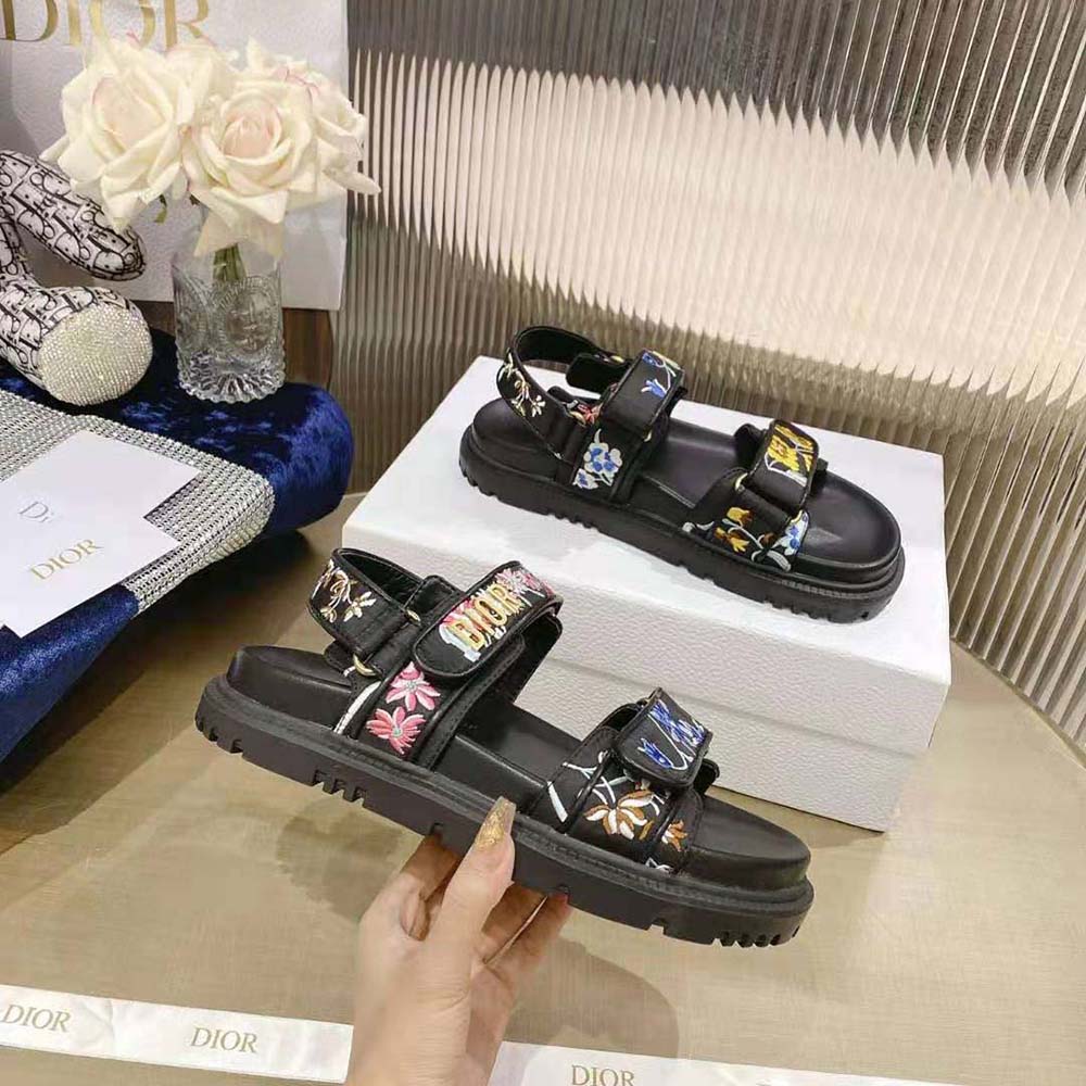 Dior Women Dioract Sandal Black Multicolor Technical Fabric Embroidered with Dior Petites Fleurs Motif - image 6