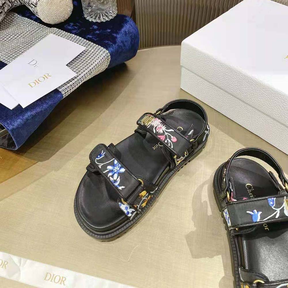 Dior Women Dioract Sandal Black Multicolor Technical Fabric Embroidered with Dior Petites Fleurs Motif - image 7