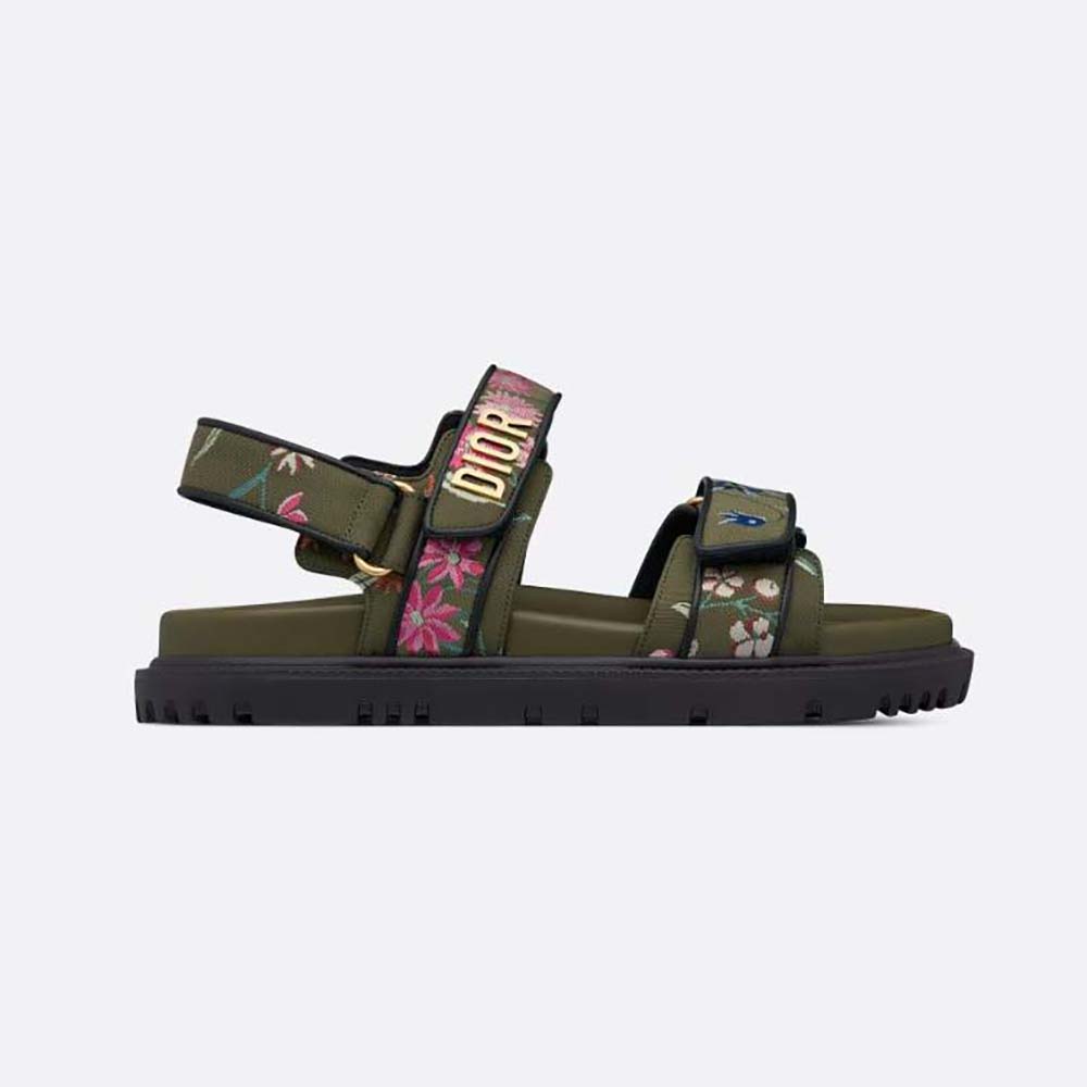 Side view of Dior Women Dioract Sandal Khaki Multicolor Technical Fabric