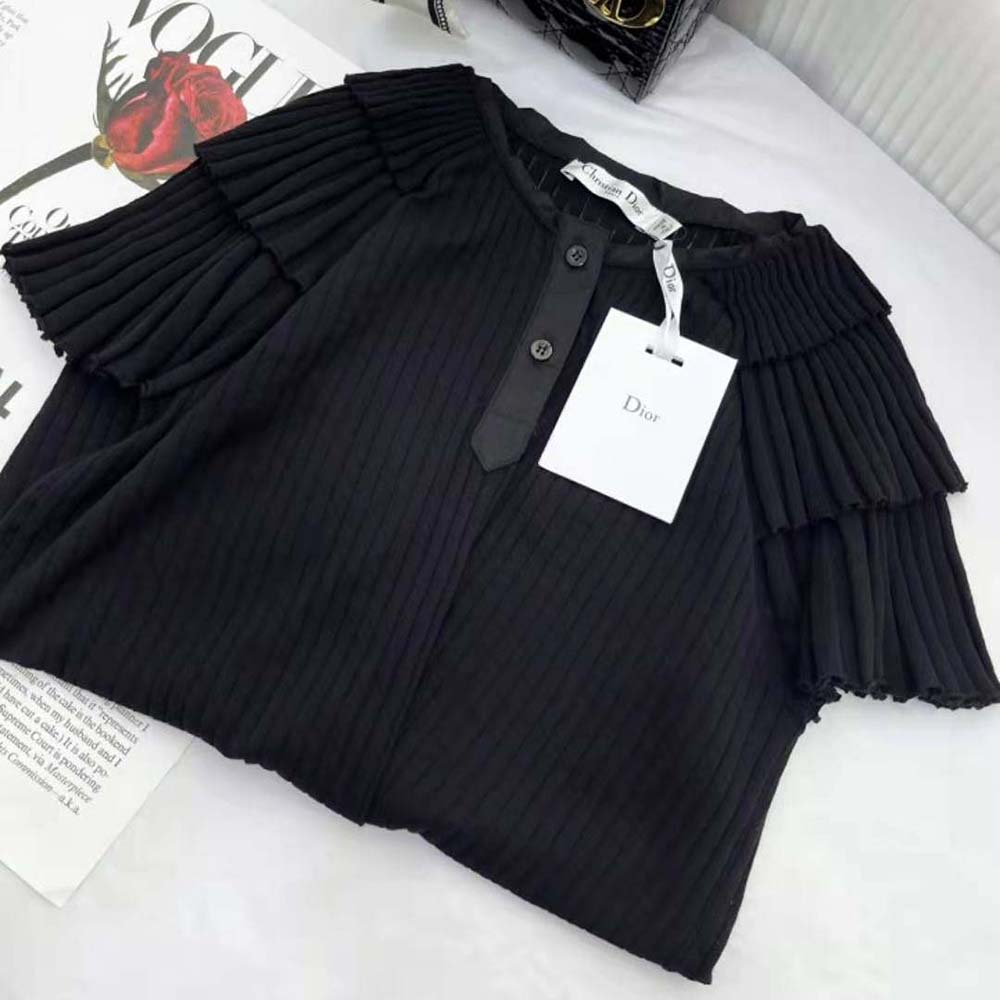 Dior Women Frilled Top Black Linen Knit - image 4
