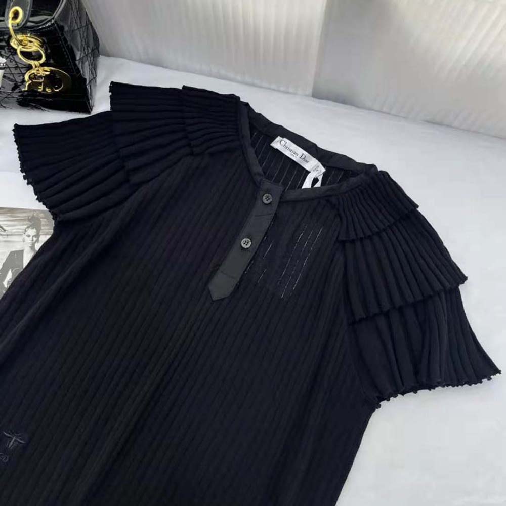Dior Women Frilled Top Black Linen Knit - image 6