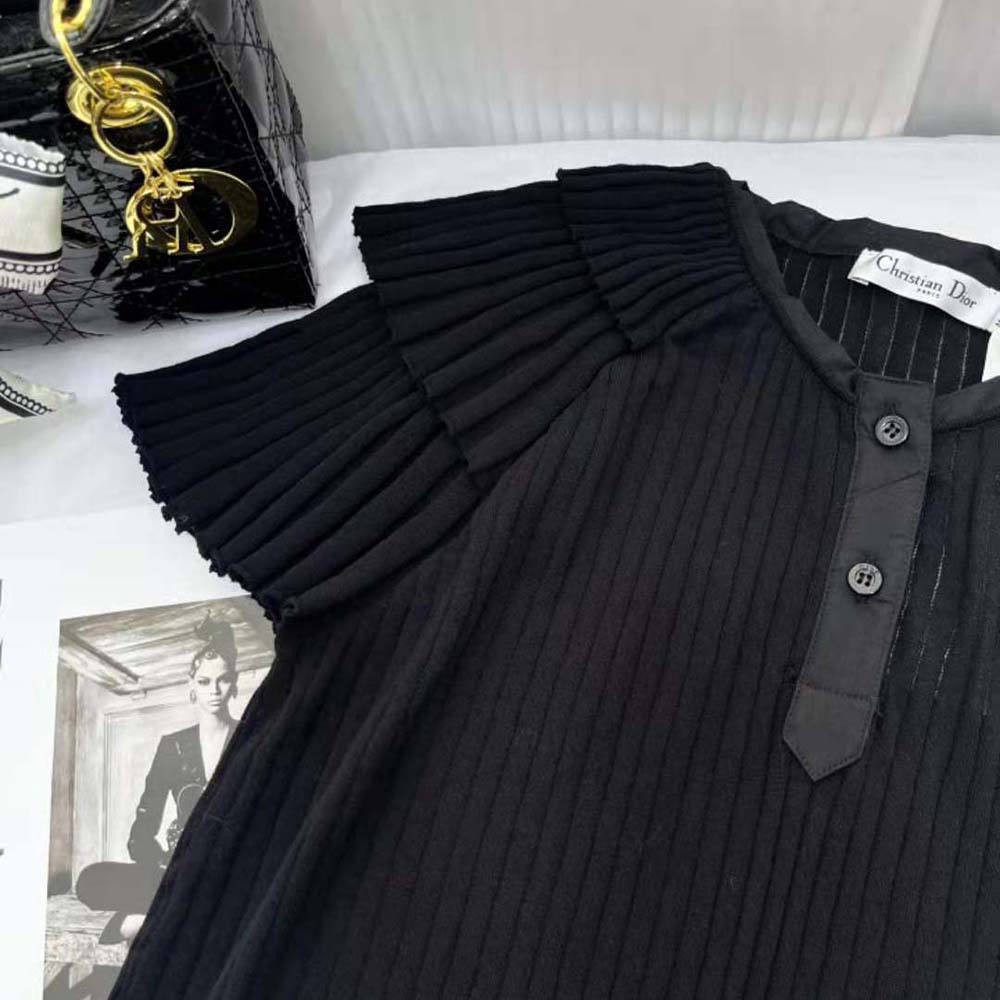 Dior Women Frilled Top Black Linen Knit - image 5