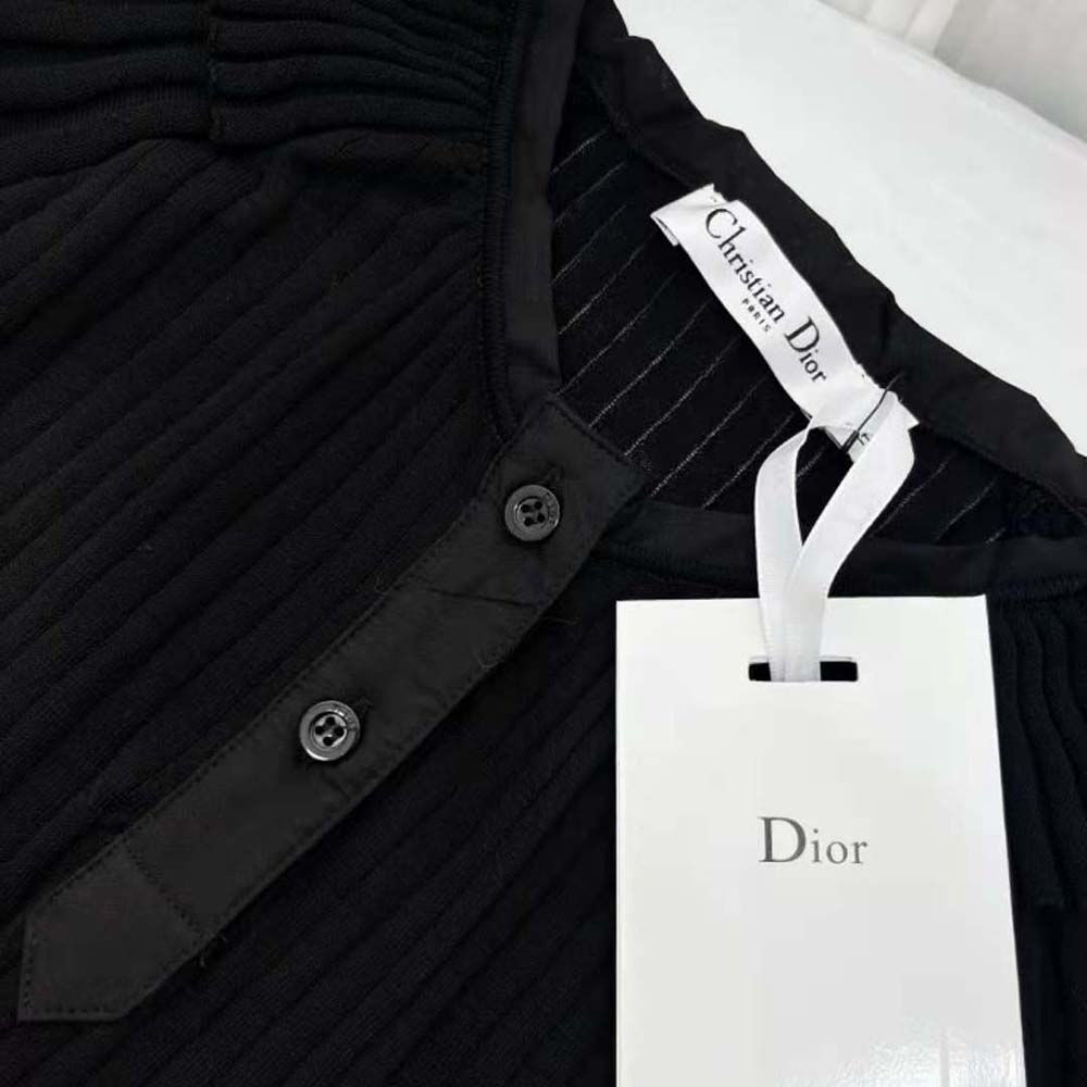 Dior Women Frilled Top Black Linen Knit - image 10