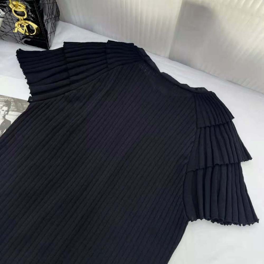 Dior Women Frilled Top Black Linen Knit - image 7