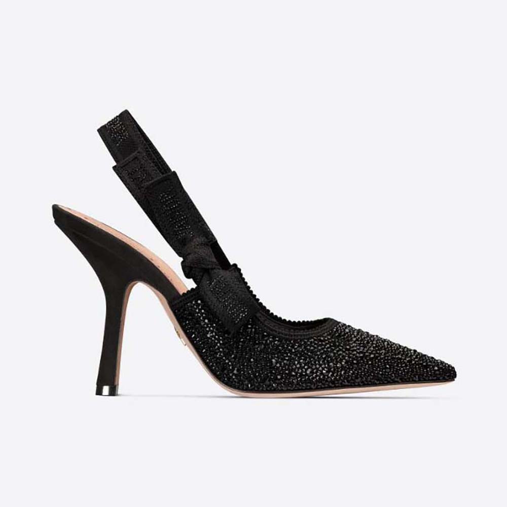 Dior Women J’Adior Slingback Pump Black Cotton Embroidered with Strass
